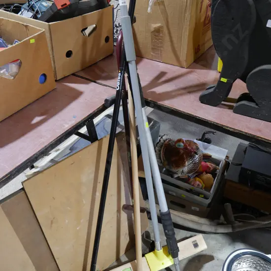 Broom, rake, garden edger etc
