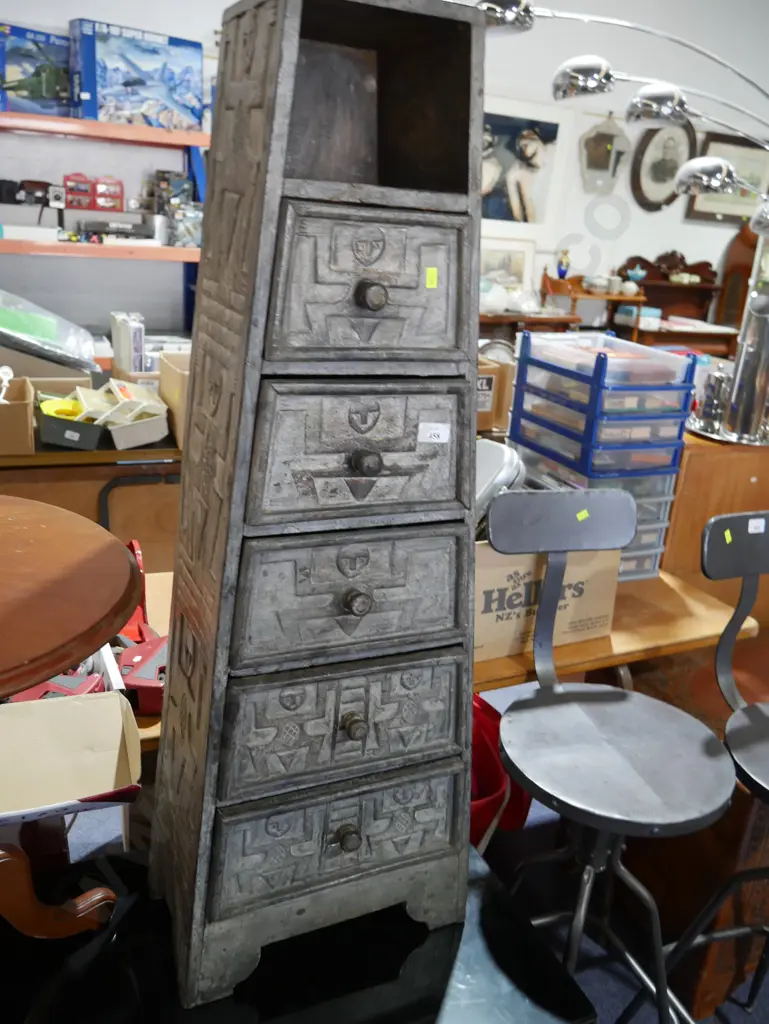 Tribal style carved pyramid drawers Image 1++