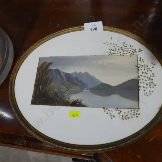 Oval framed landscape painting