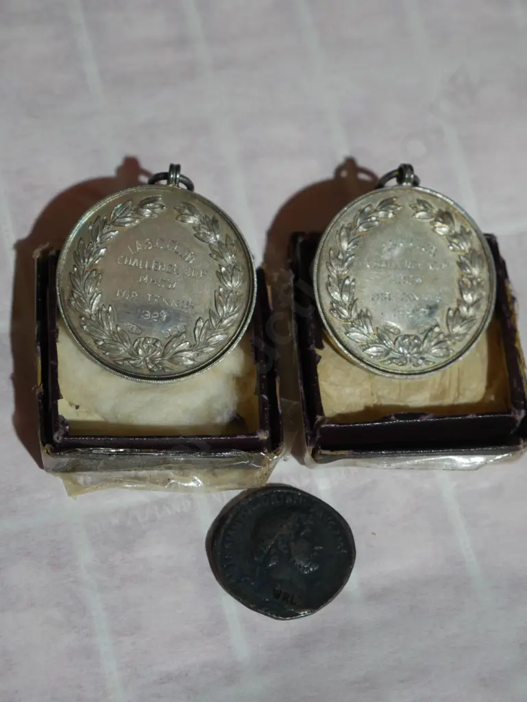 Two sterling silver tennis medals etc Image 1++
