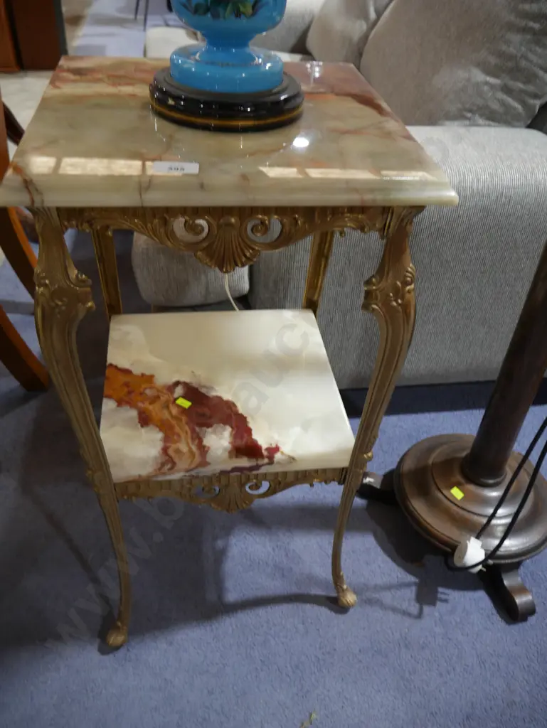 2 tier brass and alabaster side table Image 1++
