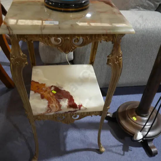 2 tier brass and alabaster side table