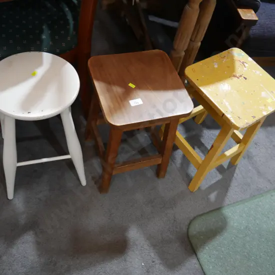 3 wooden stools