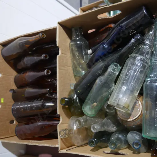 2 boxes of old glass bottles
