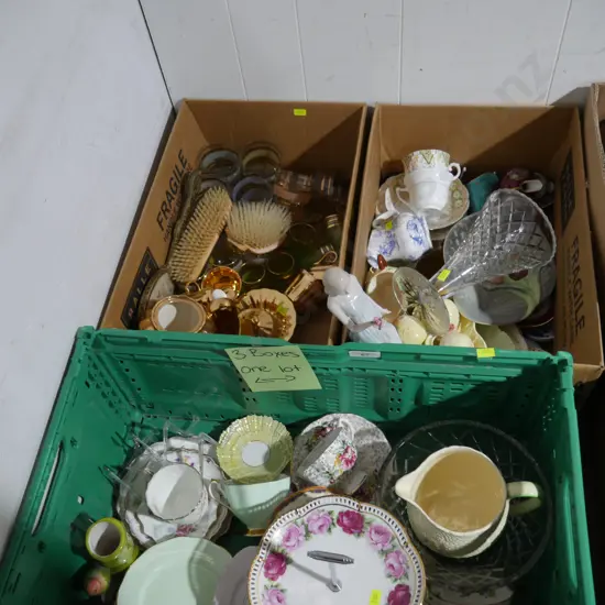 3 boxes of china, glassware etc