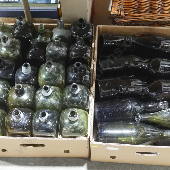 2 boxes of old glass bottles