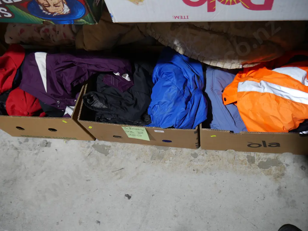 3 boxes jackets, caps etc Image 1++