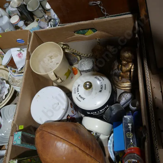 Rugby ball, angel figurines etc