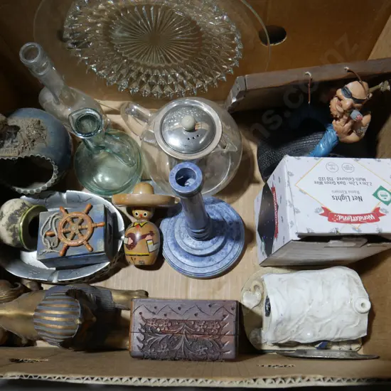 Glass bottles, ornaments etc