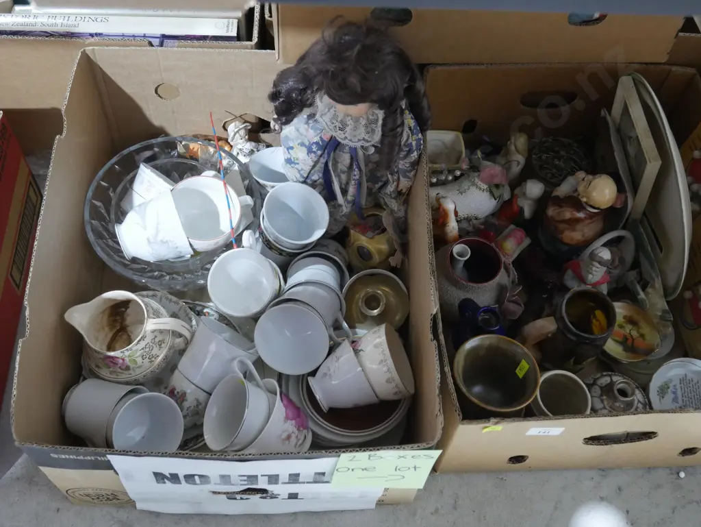 2 boxes china, figurines, foot massage etc Image 1++