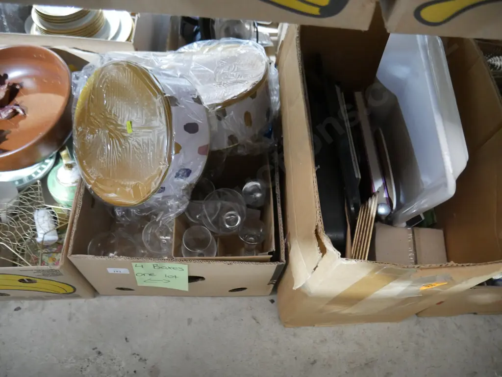 Four boxes of kitchenware, glassware etc Image 1++
