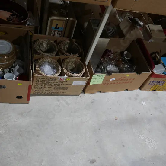 4 boxes Noritake dinnerware, glassware etc