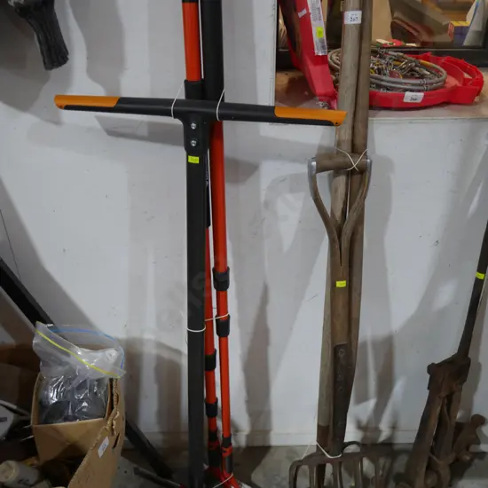 Telescopic poles with cleaning heads etc