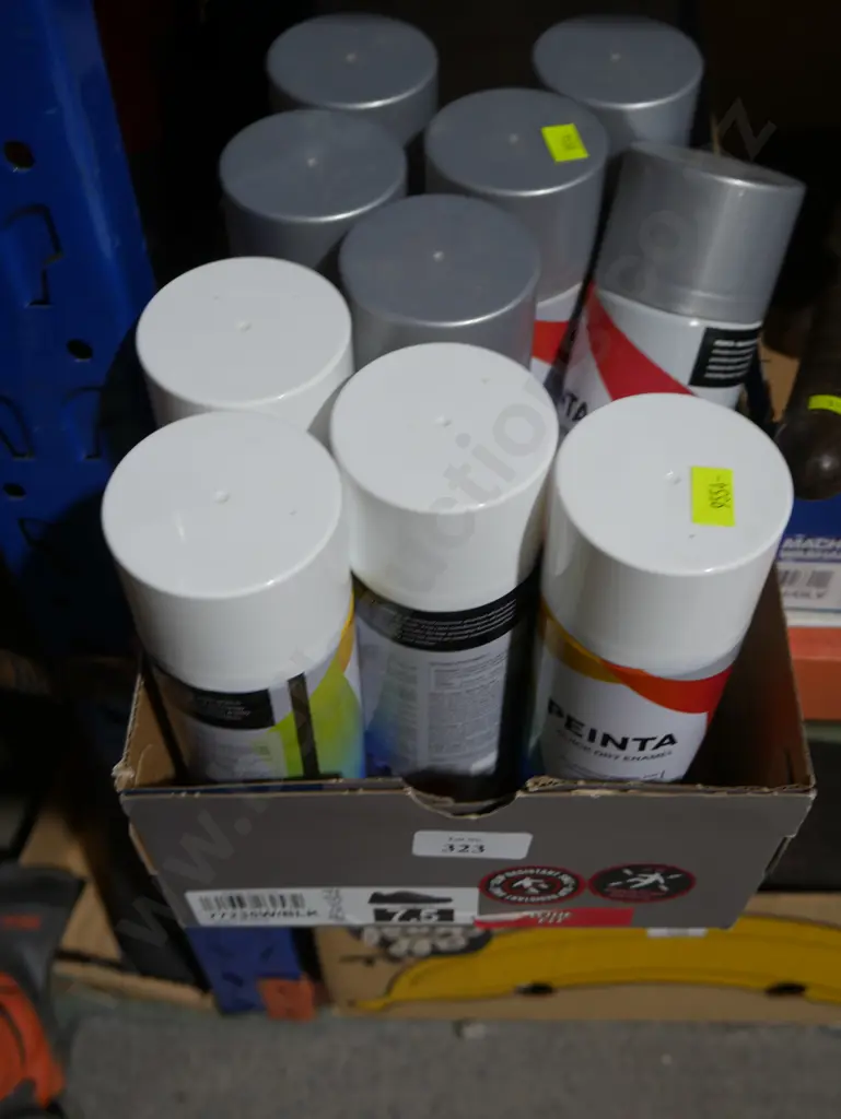 Tins of grey and white spray paint Image 1++