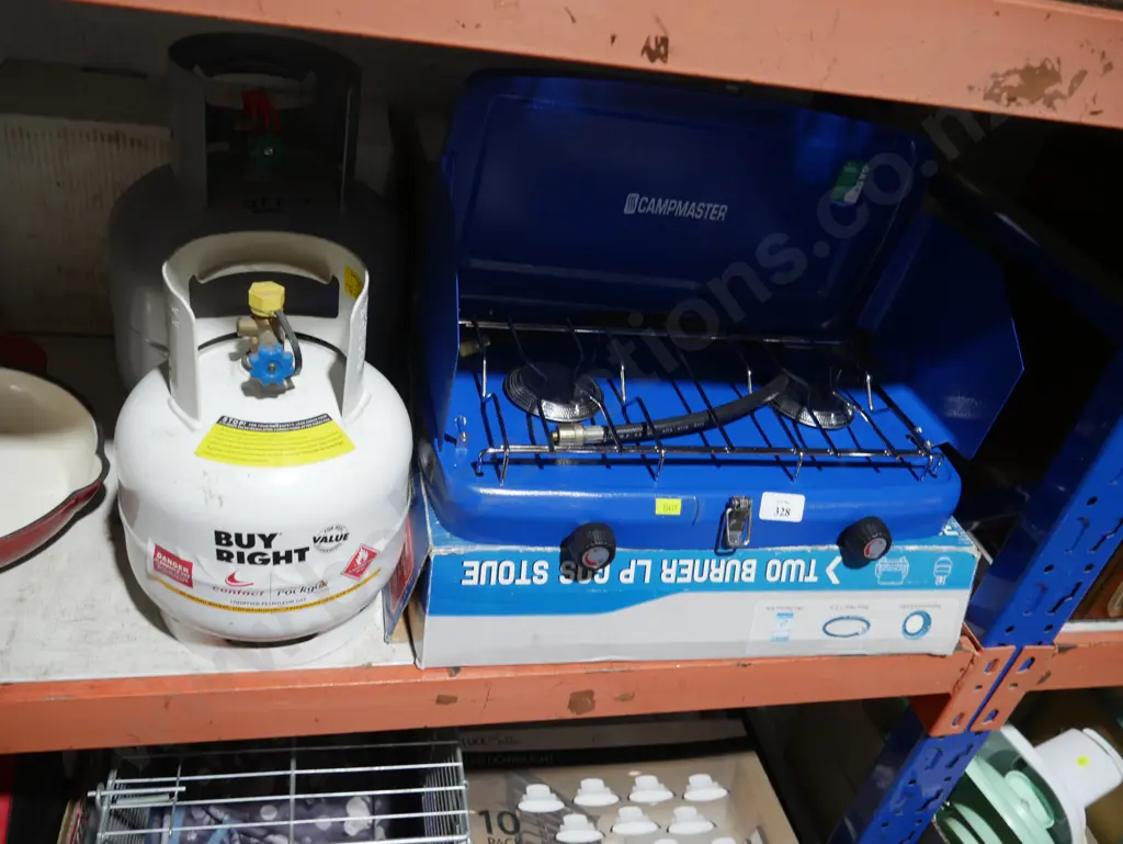 Two burner camp cooker and two gas bottles Image 1++