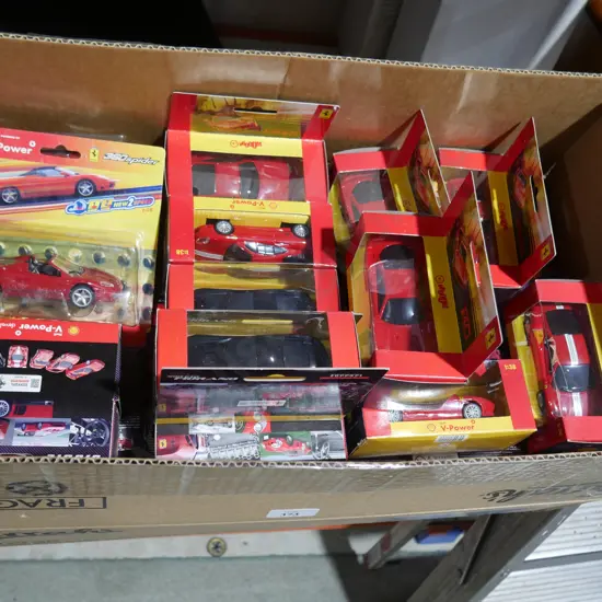 Box of Ferrari model cars