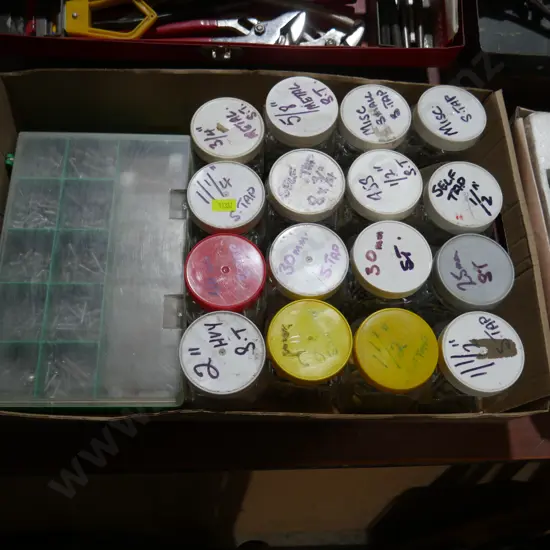 Assorted containers of screws etc