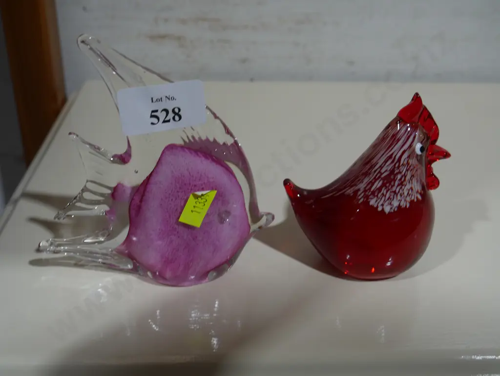 Chicken and fish glass paperweights Image 1++