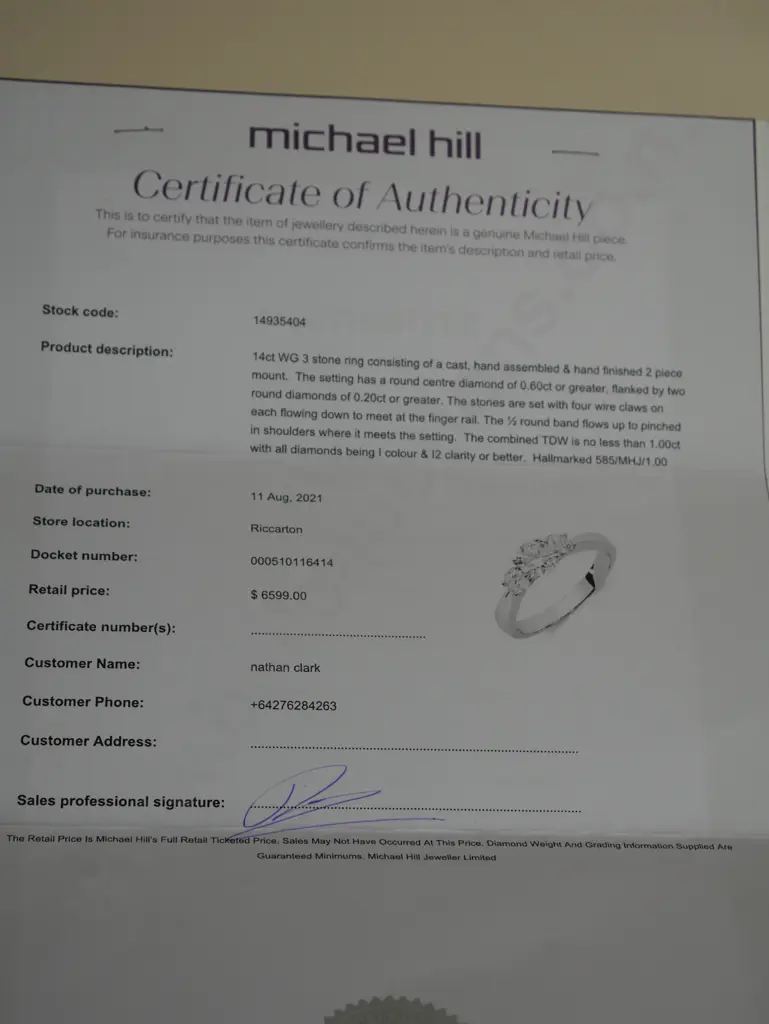 Michael Hill 14ct WG 3 stone ring - retail $6599 Image 1++