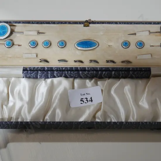 Sterling silver and enamel Guilloche set