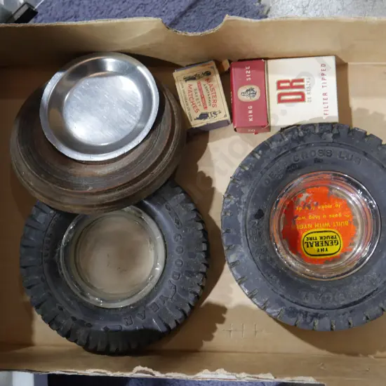 Ashtrays, pack of cigarettes etc