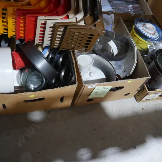 Three boxes of kitchenware