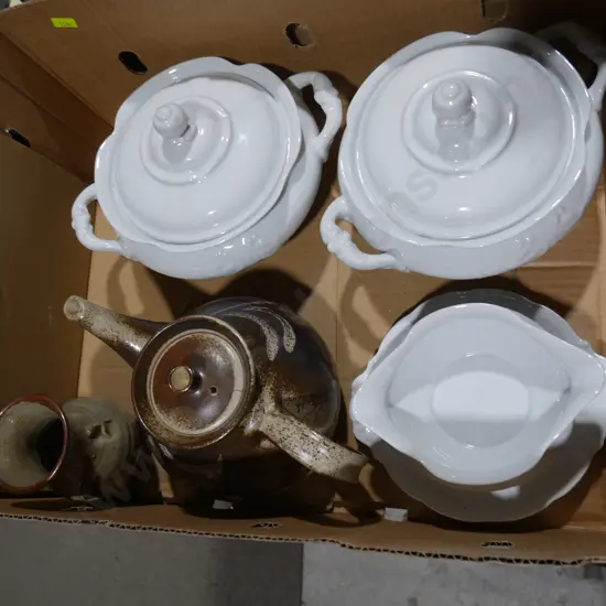 Pottery teapot etc