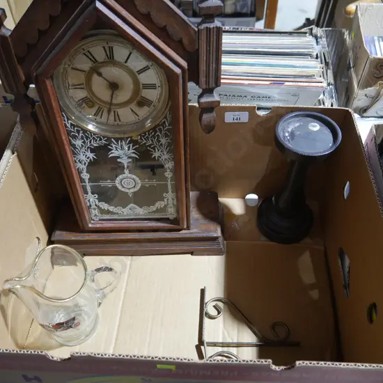 Clock, glass jug etc