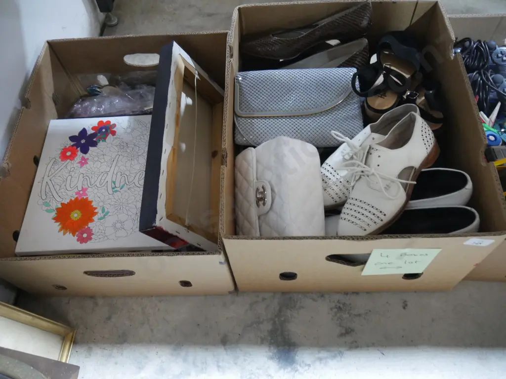 4 boxes of ladies shoes, DVDs houseware etc Image 1++