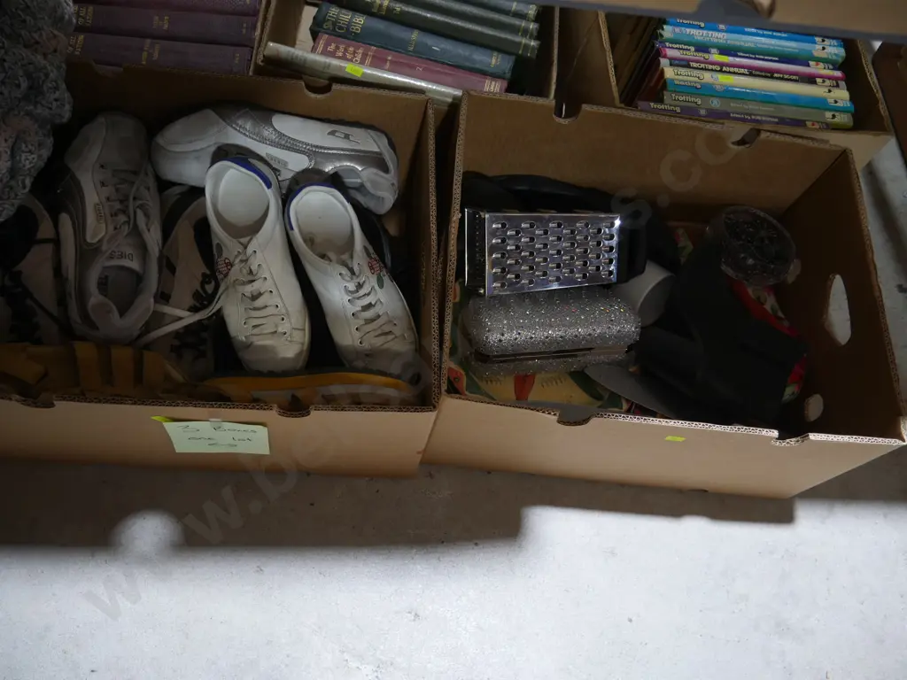 3 boxes of shoes, wooden picture frames etc Image 1++