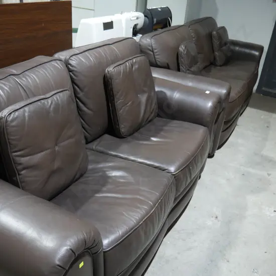 3 seater and 2 seater leather rolled arm settees