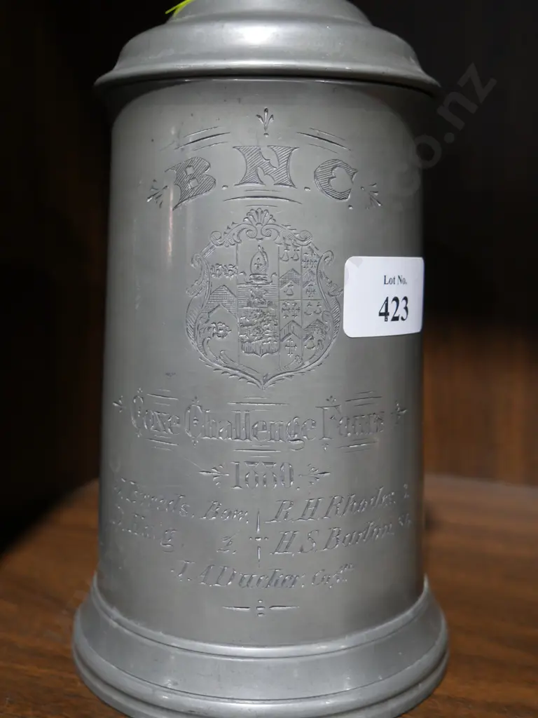 BNC pewter tankard, Coxe Challenge Fours, 1880 Image 1++