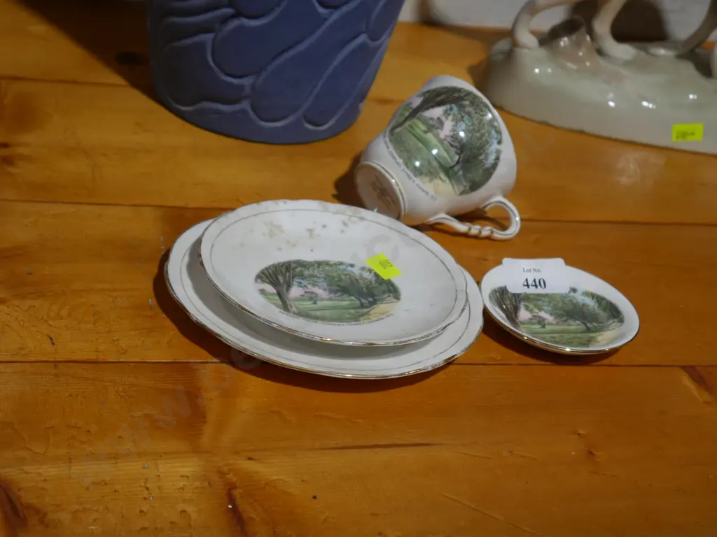 Royal Stafford Charles Street Kaiapoi autumn scene trio & dish Image 1++