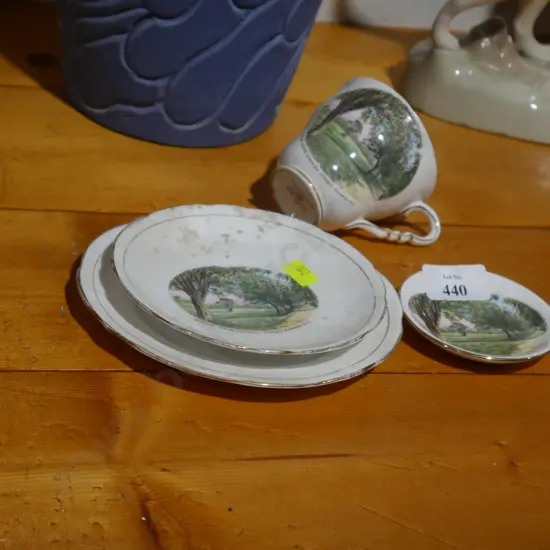 Royal Stafford Charles Street Kaiapoi autumn scene trio & dish