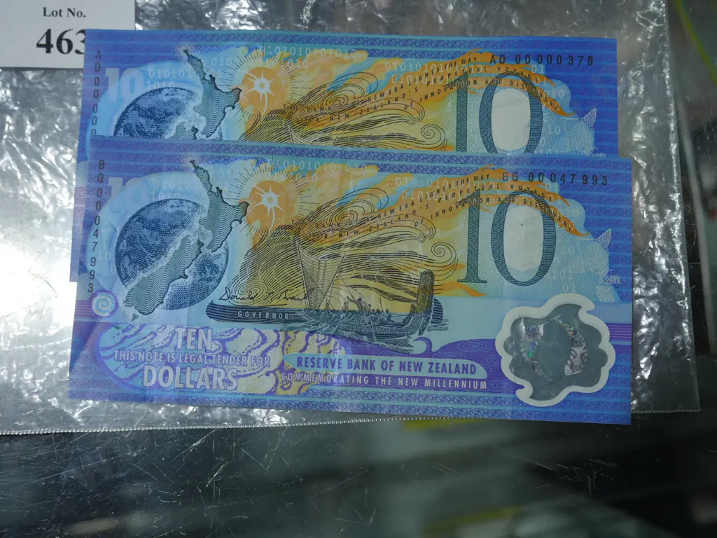 Two New Zealand millennium $10 notes Image 1++