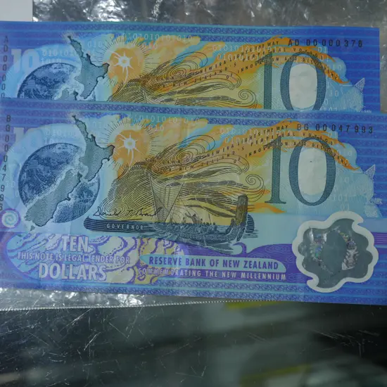 Two New Zealand millennium $10 notes