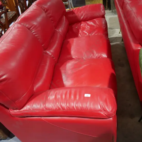 3-seater red leather couch