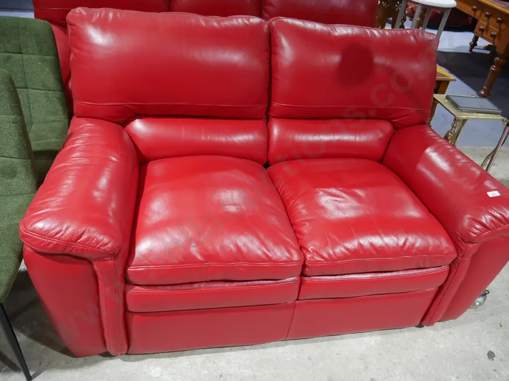 2 seater red leather couch Image 1++
