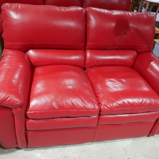 2 seater red leather couch