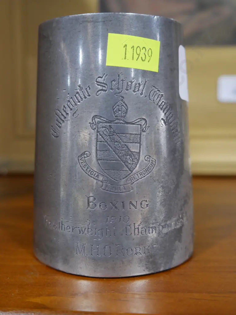 Pewter tankard - Boxing 1910 featherweight championship Image 1++