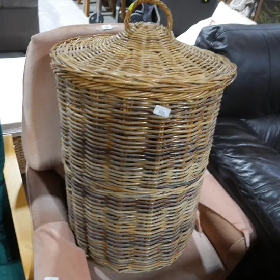 Large cane lidded basket