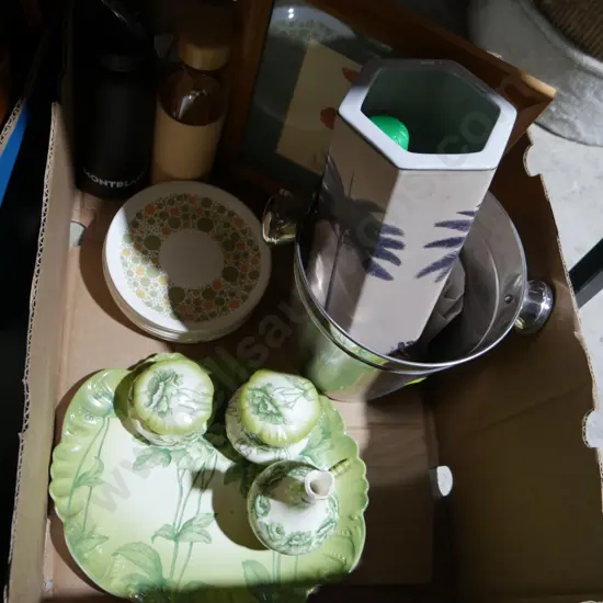 Assorted China, pitcher, water bottles etc