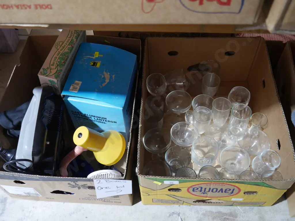 Two boxes of glassware, lamp etc Image 1++