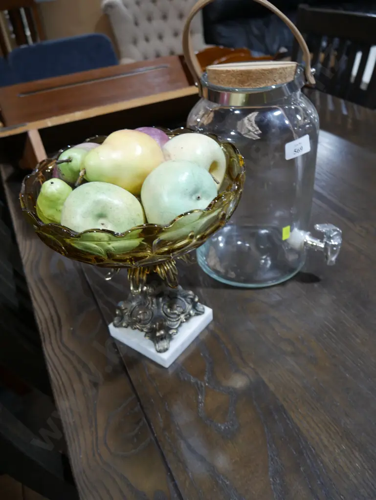 Artificial fruits in pedestal bowl etc Image 1++