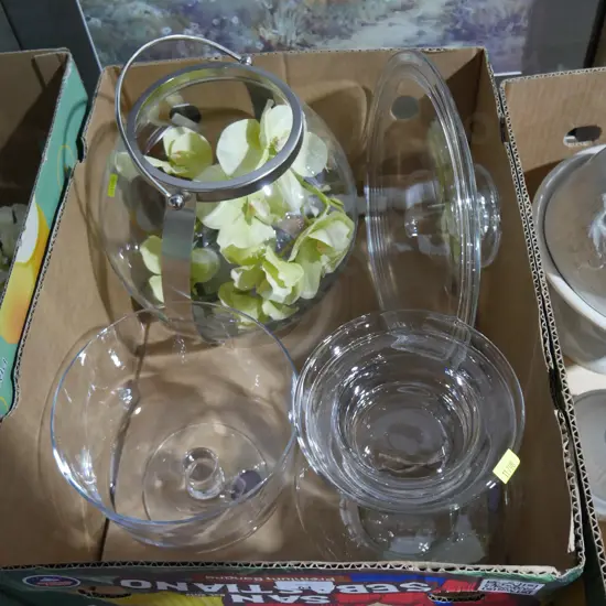 Glass cake stand etc