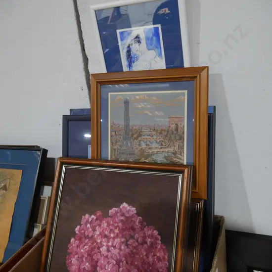 Box of assorted artworks
