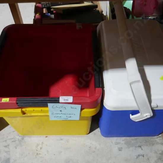 Plastic bins, chilly bin