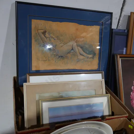 Box of assorted artworks