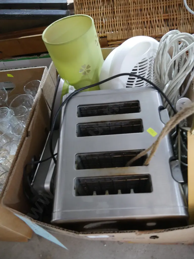 4 boxes of glassware, cutlery, handbags etc Image 1++