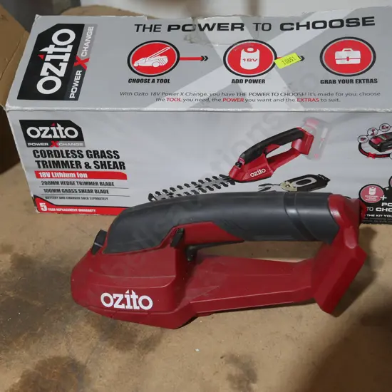 Ozito cordless grass trimmer and shear